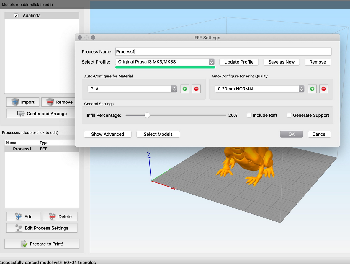 Screenshot von Simplify3D