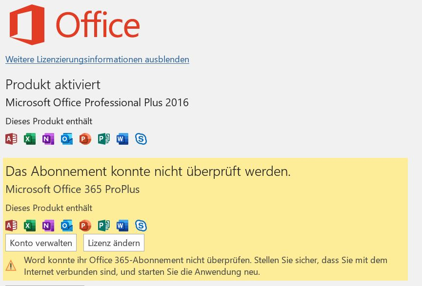 Screenshot von Microsoft Office 365 ProPlus