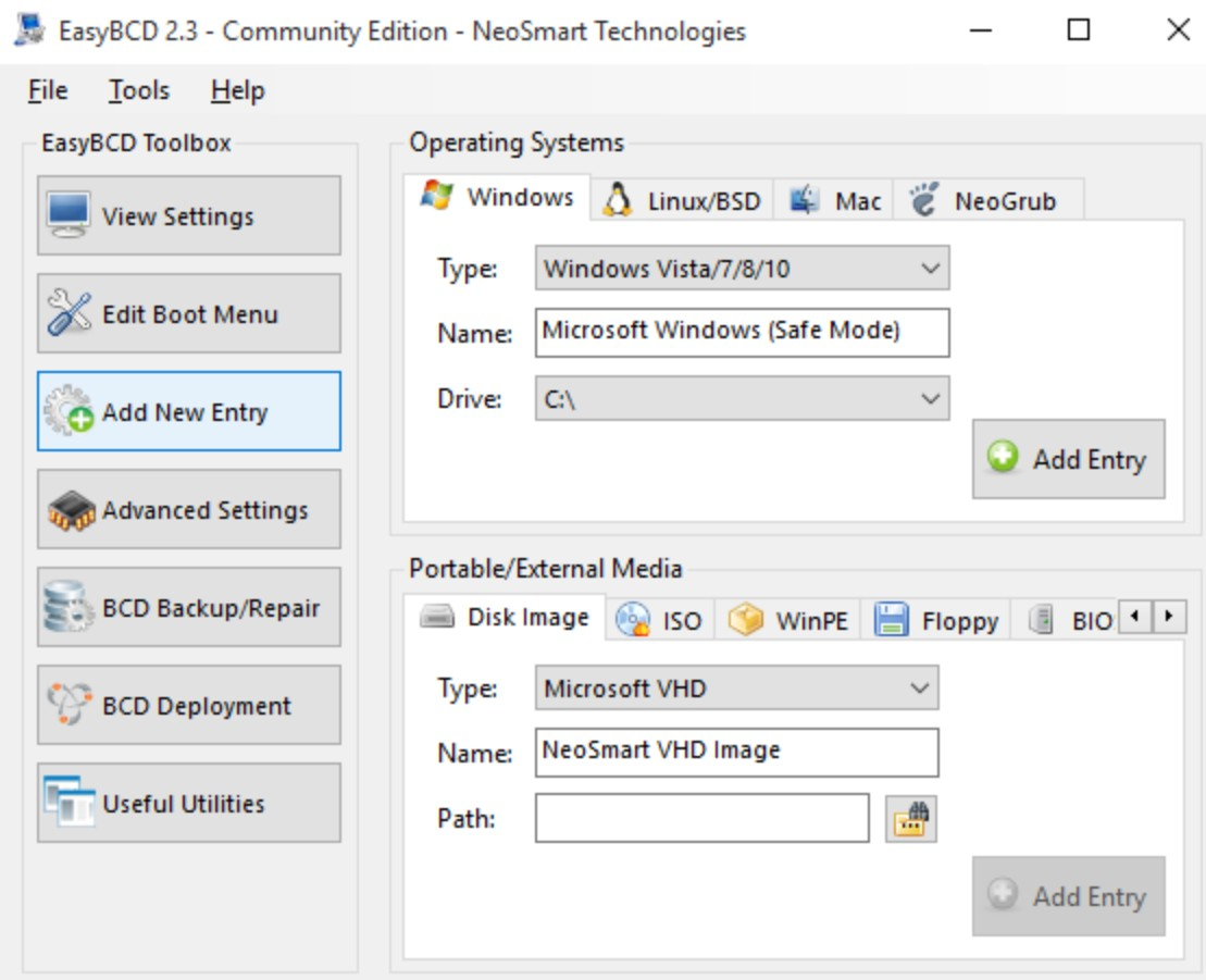 Screenshot von EasyBCD Boot Manager
