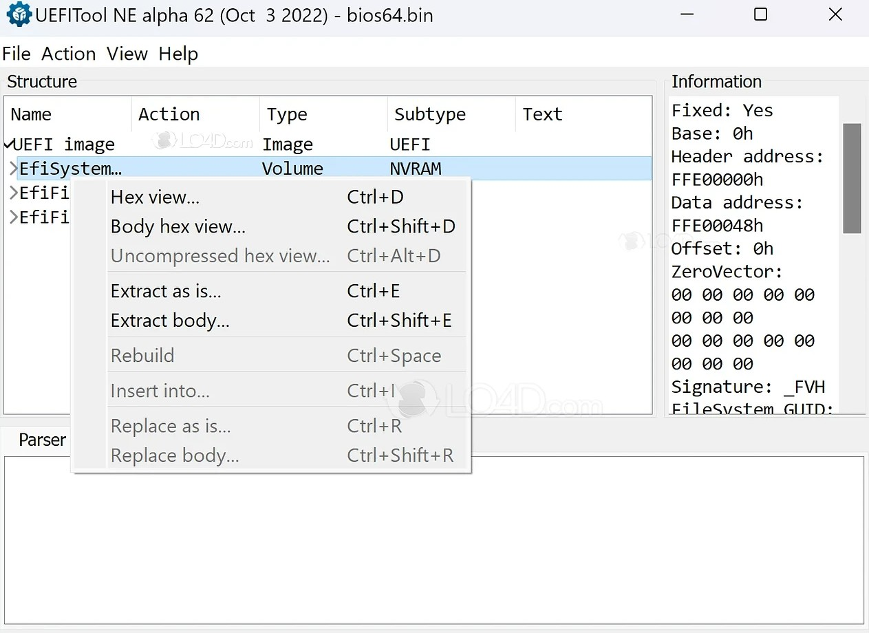 Screenshot von UEFITool