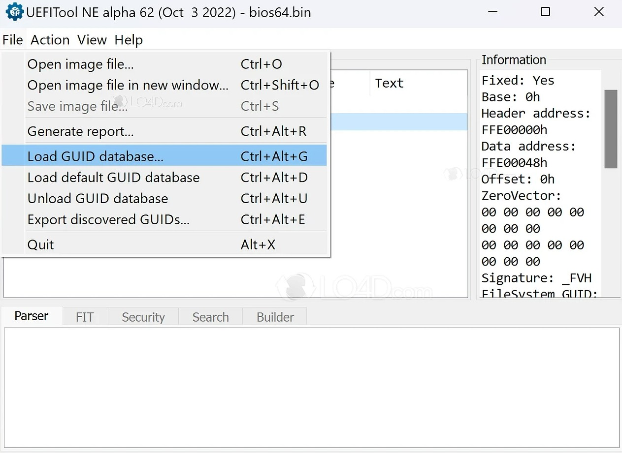 Screenshot von UEFITool