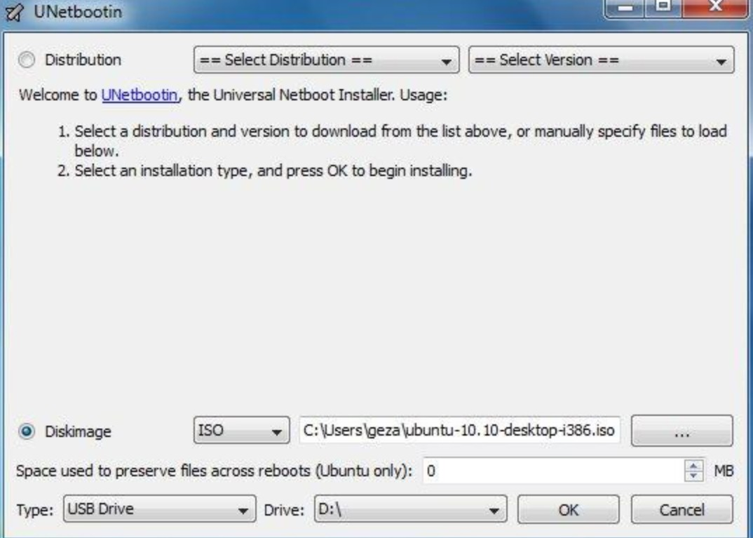 Screenshot von unetbootin