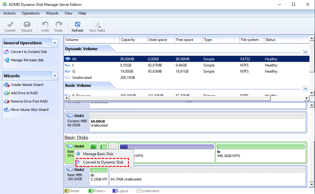 Screenshot von AOMEI Dynamic Disk Manager