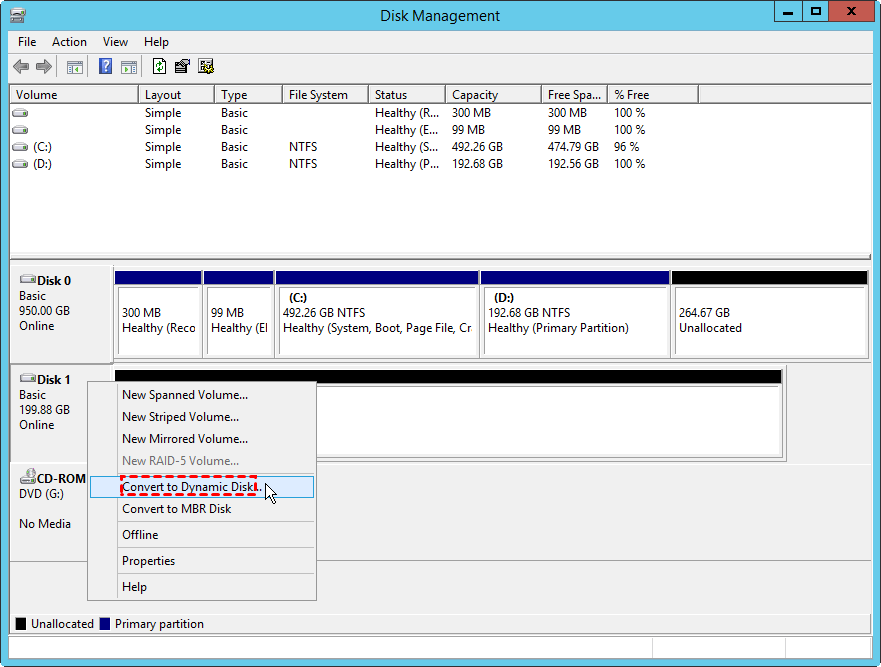 Screenshot von AOMEI Dynamic Disk Manager