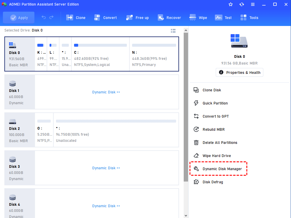 Screenshot von AOMEI Dynamic Disk Manager