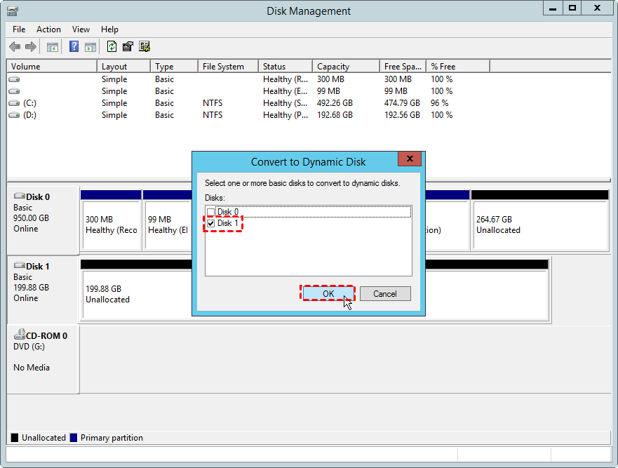 Screenshot von AOMEI Dynamic Disk Manager