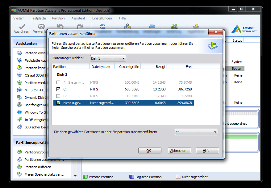 Screenshot von AOMEI Partition Assistant