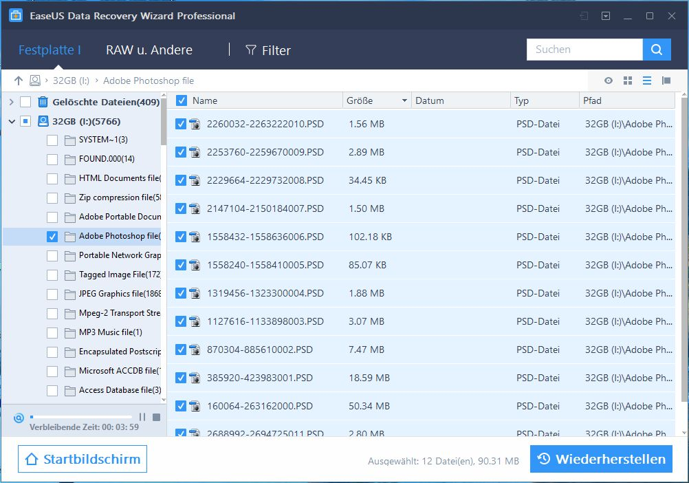 Screenshot von EaseUS Data Recovery