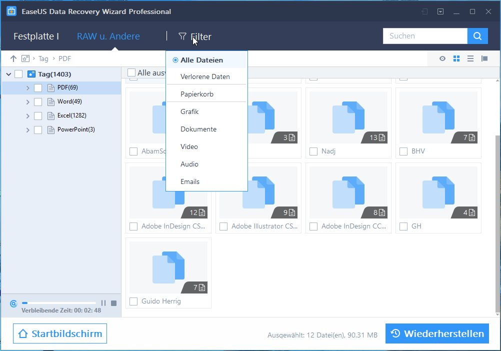 Screenshot von EaseUS Data Recovery