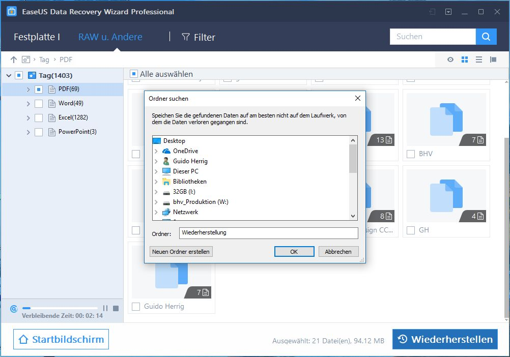 Screenshot von EaseUS Data Recovery