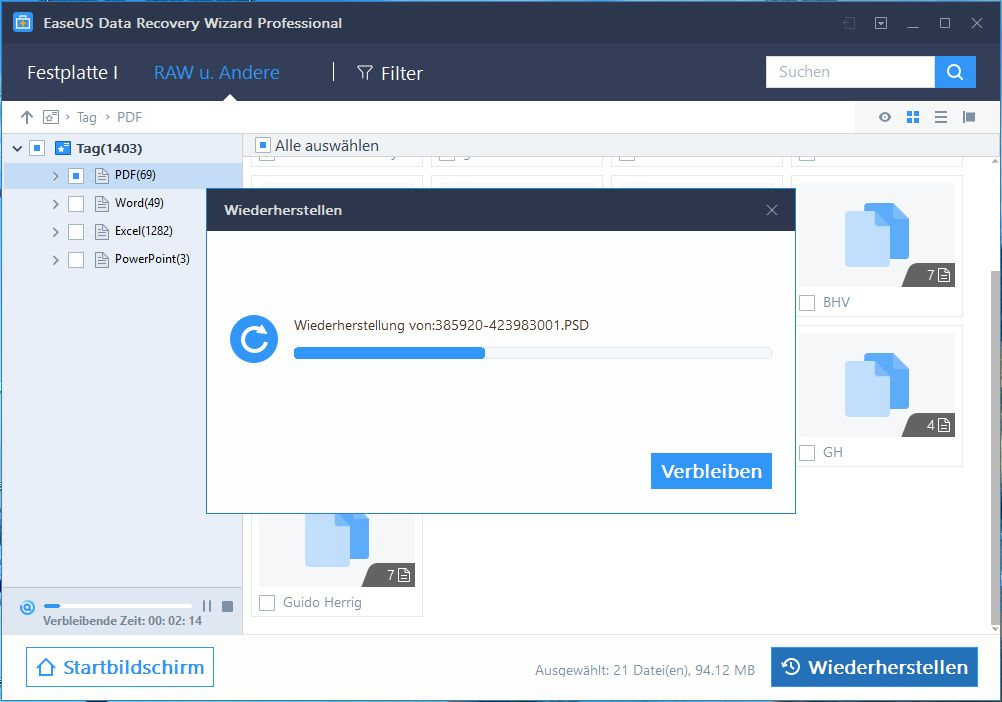 Screenshot von EaseUS Data Recovery