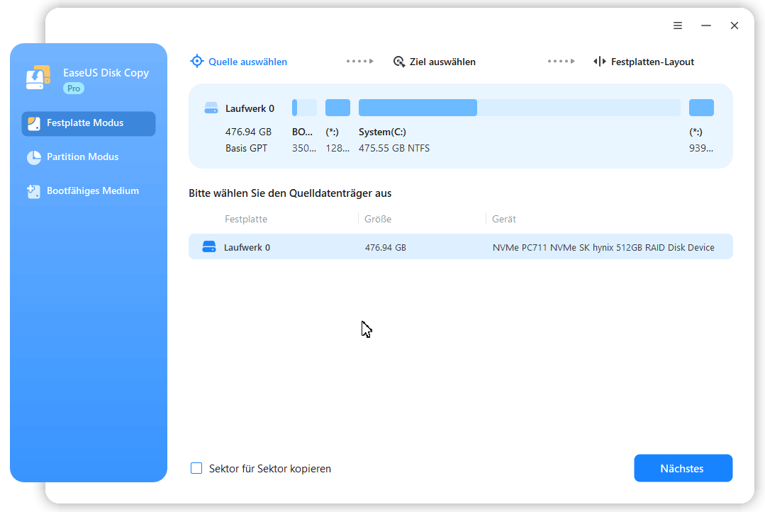 Screenshot von EaseUS Disk Copy