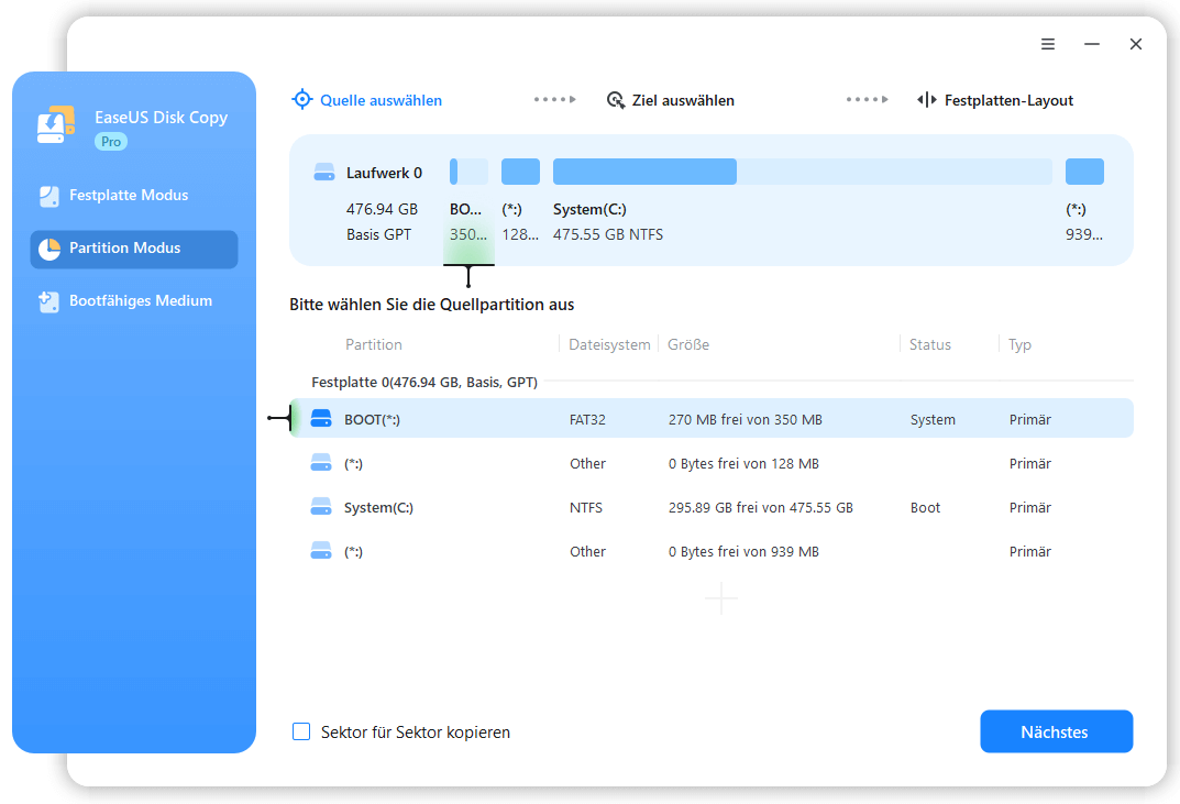 Screenshot von EaseUS Disk Copy