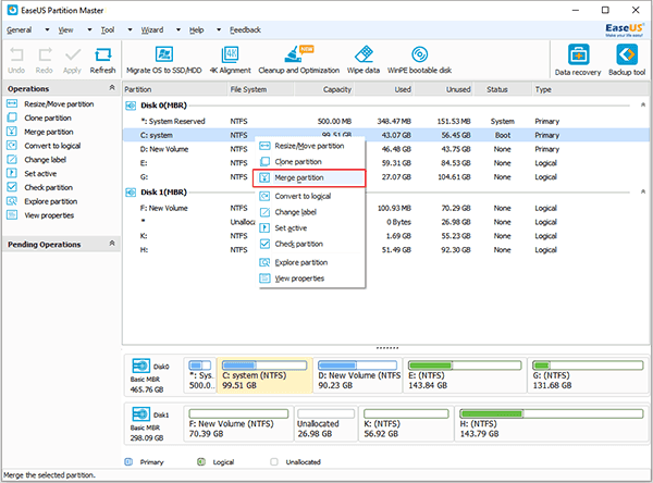Screenshot von EaseUS Partition Master