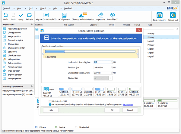 Screenshot von EaseUS Partition Master