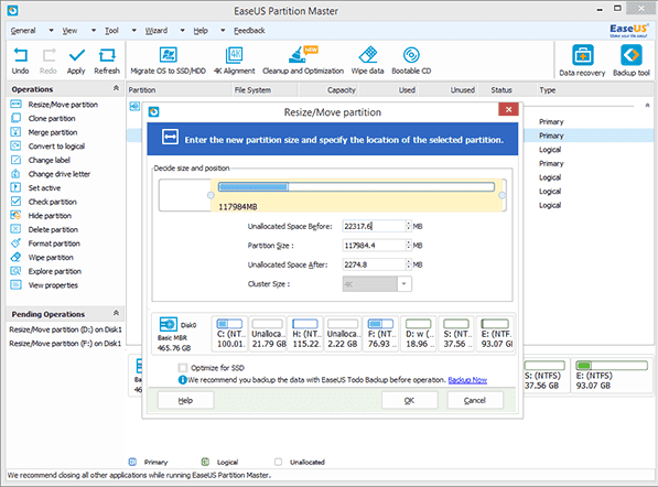 Screenshot von EaseUS Partition Master