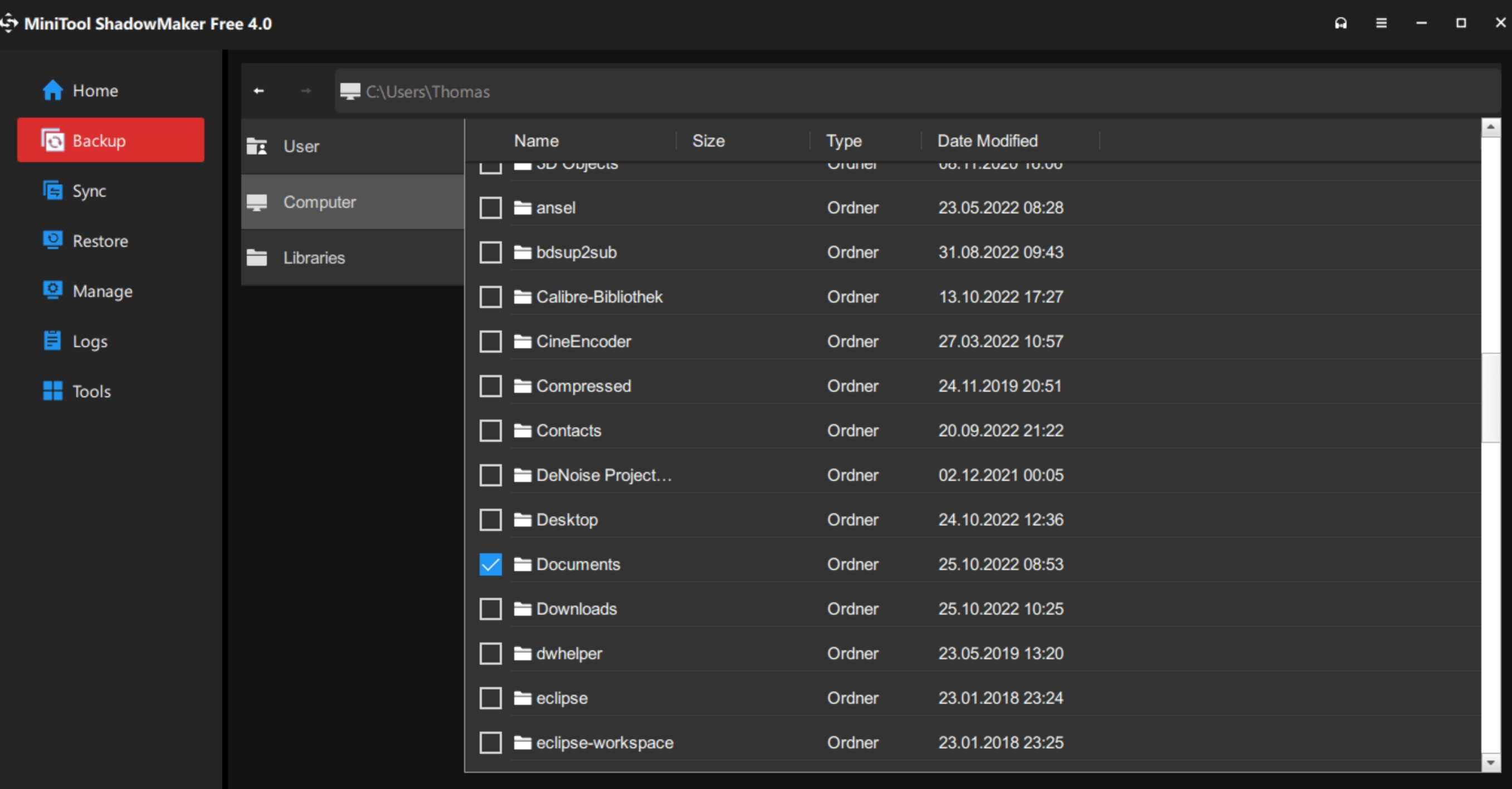 Screenshot von MiniTool ShadowMaker