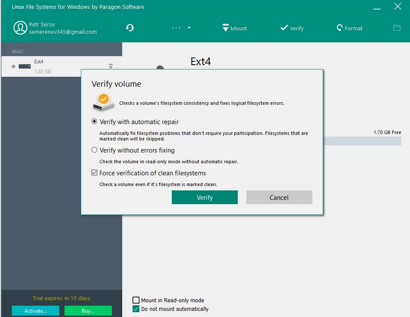 Screenshot von Paragon Linux File Systems