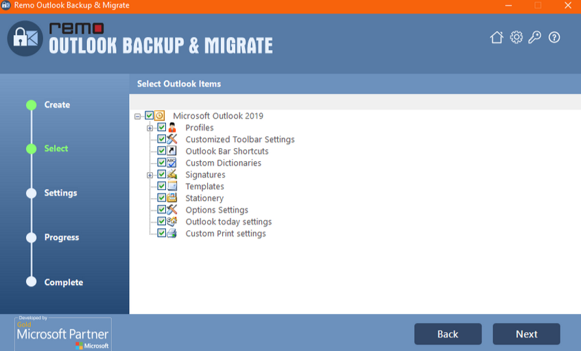 Screenshot von Remo Outlook Backup