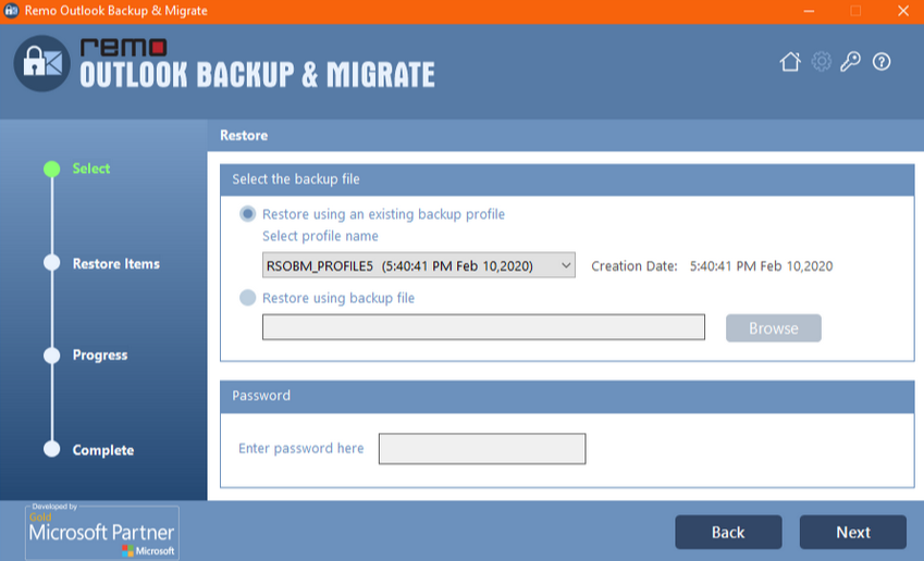Screenshot von Remo Outlook Backup