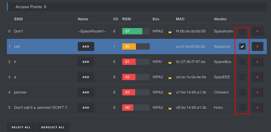 Screenshot von Deauther