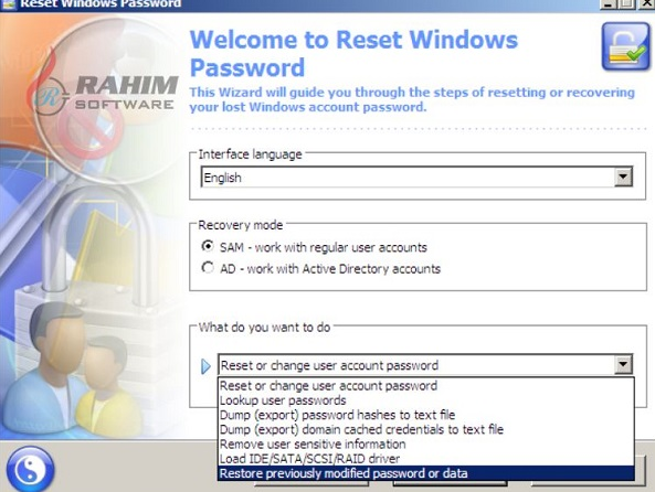 Screenshot von Passcape Windows Password Recovery Advanced