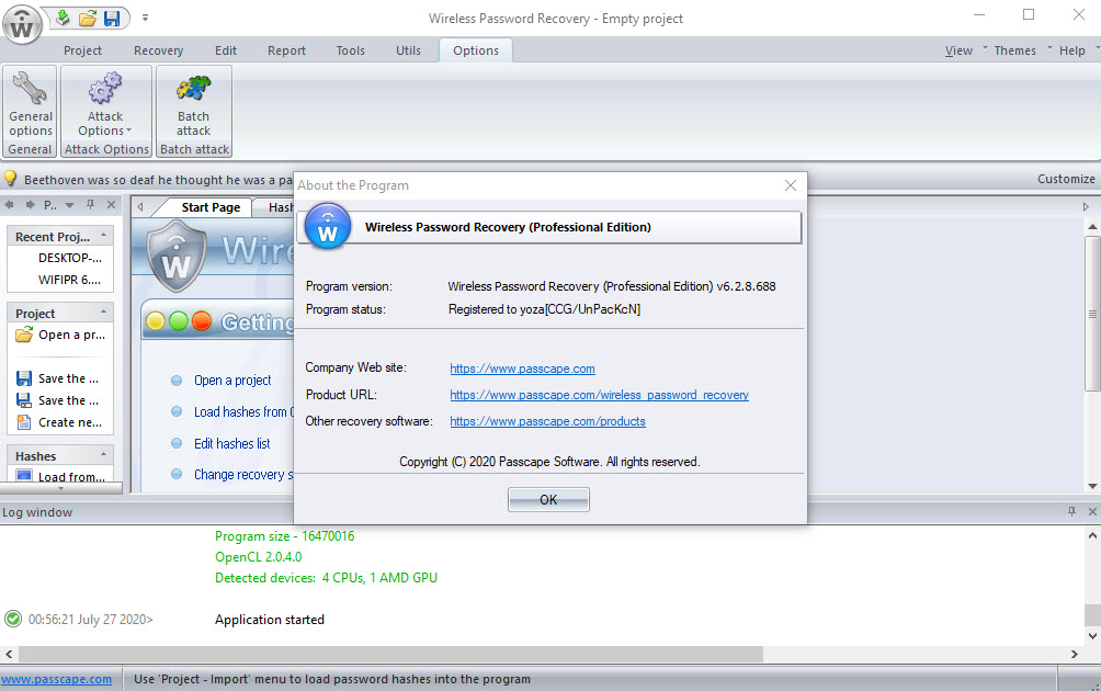 Screenshot von Passcape Wireless Password Recovery