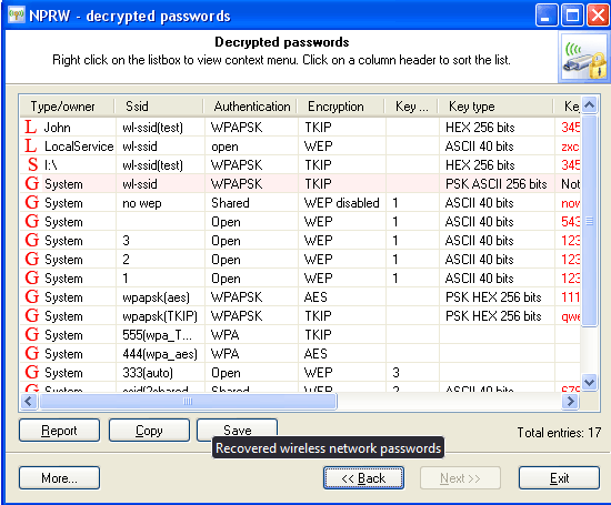 Screenshot von Passcape Wireless Password Recovery
