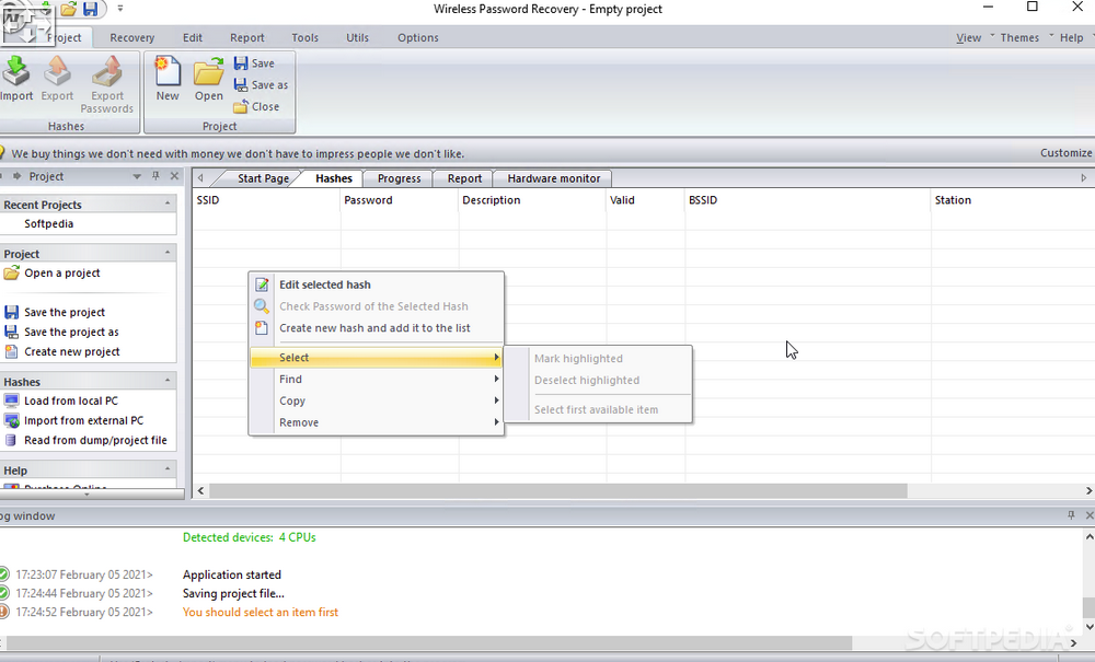 Screenshot von Passcape Wireless Password Recovery