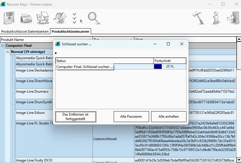 Screenshot von Recover Keys Enterprise
