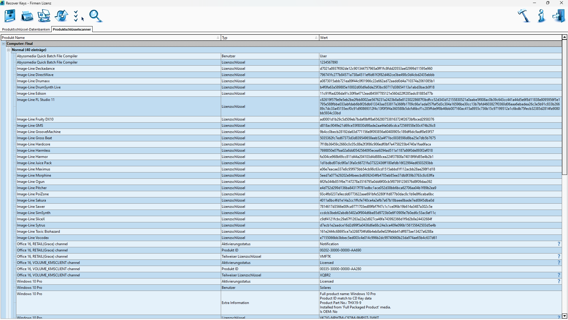 Screenshot von Recover Keys Enterprise
