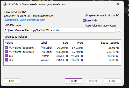 Screenshot von Disk2vhd