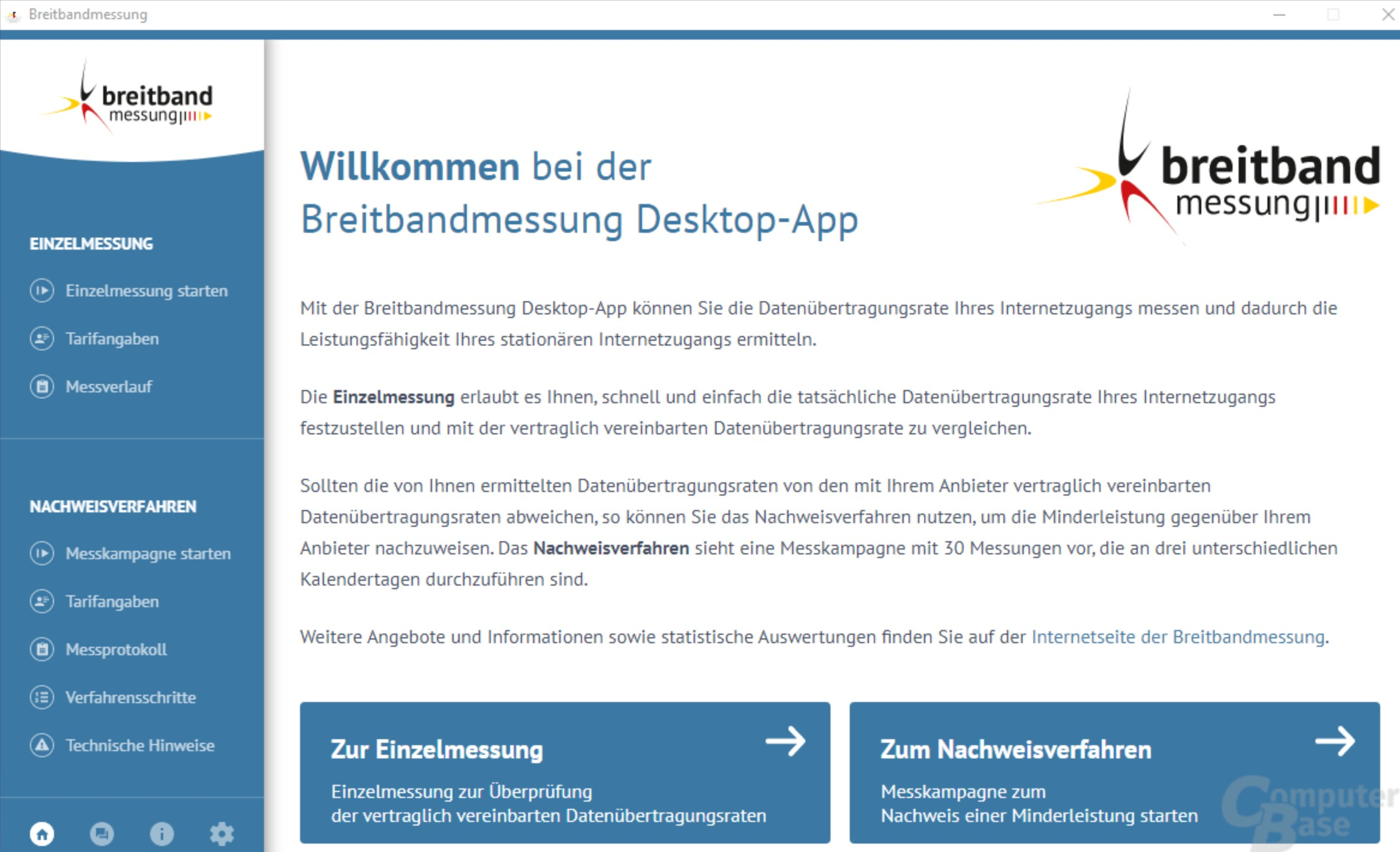 Screenshot von Breitbandmessung