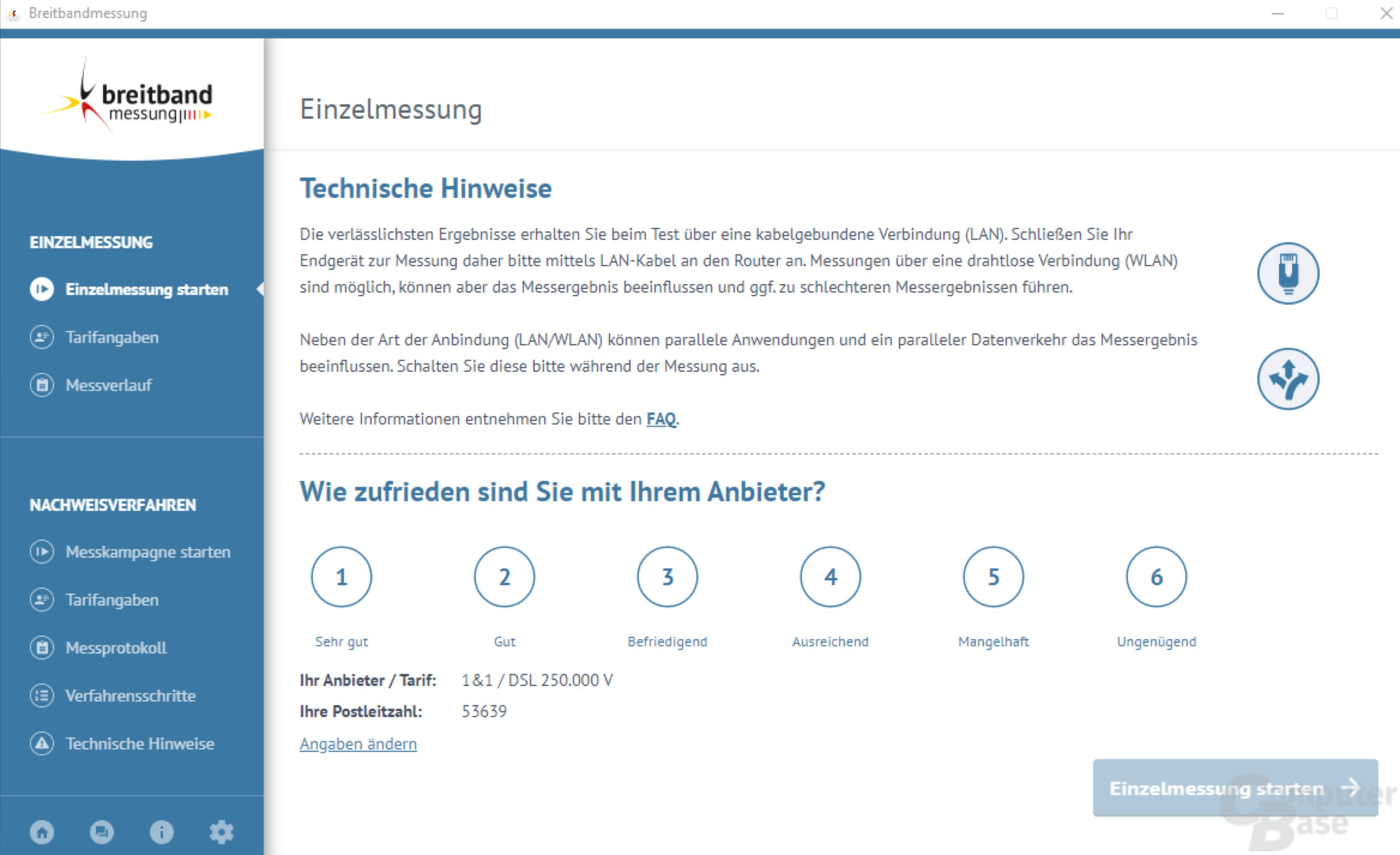 Screenshot von Breitbandmessung
