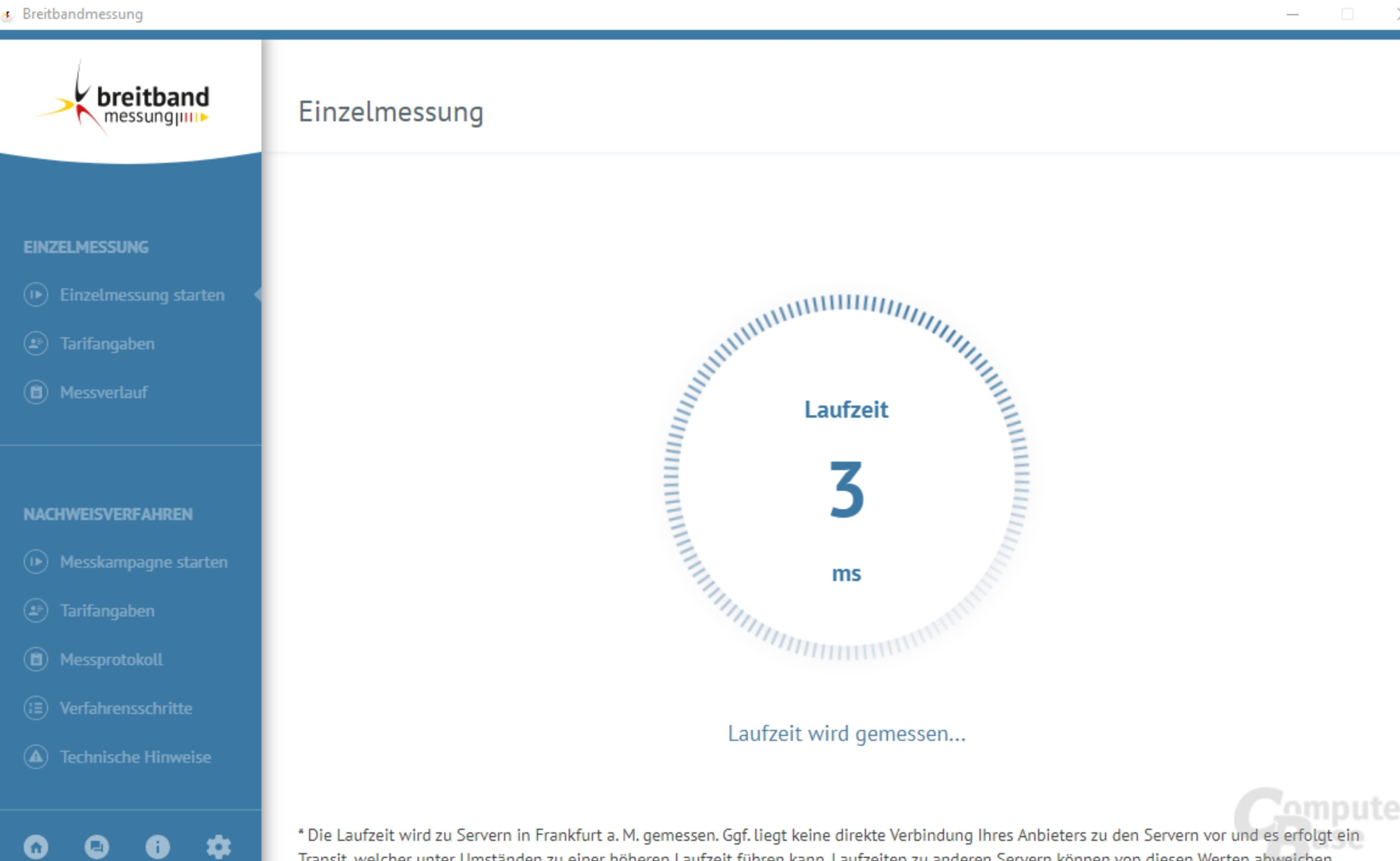 Screenshot von Breitbandmessung