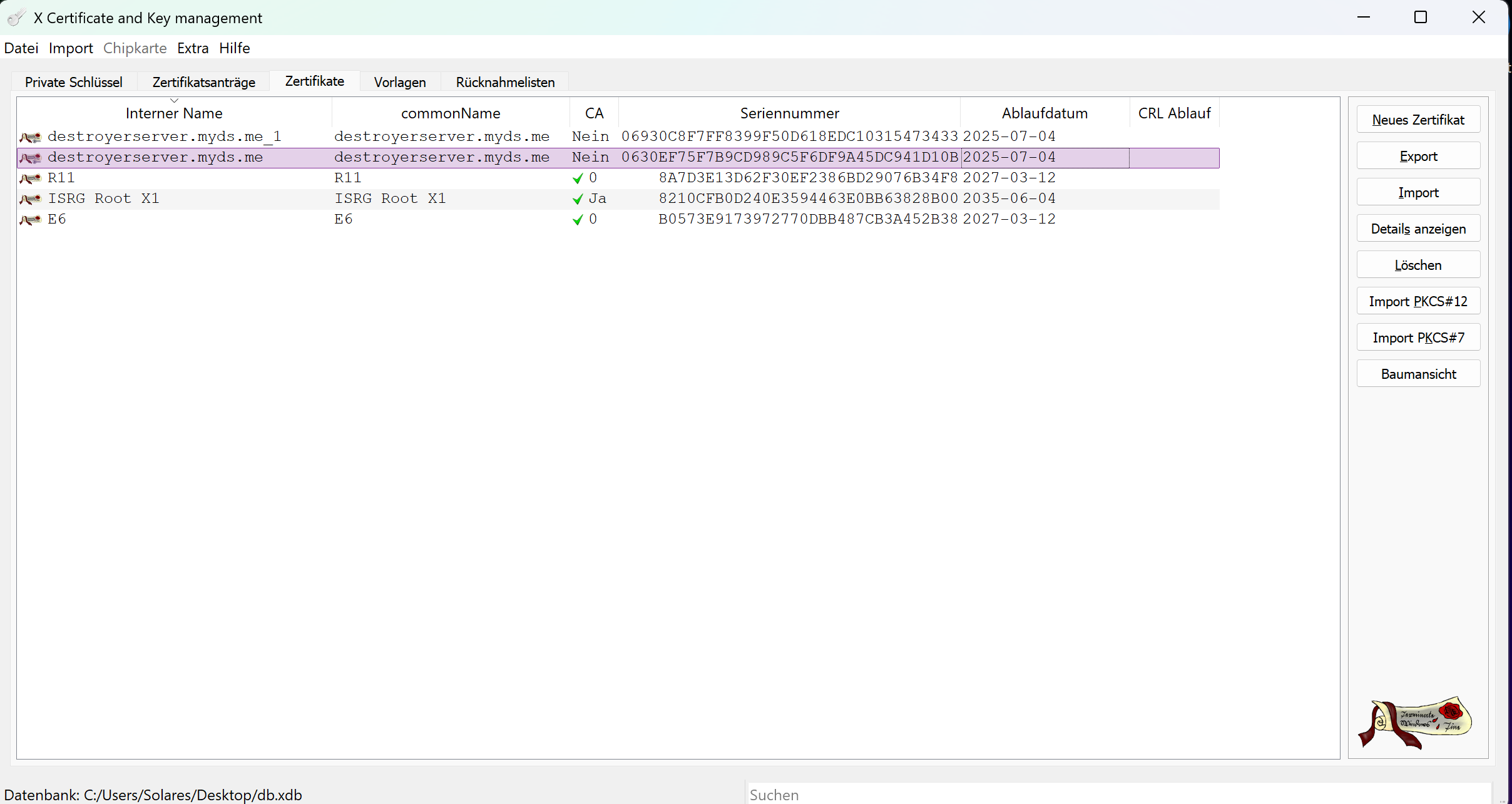 Screenshot von XCA - X Certificate