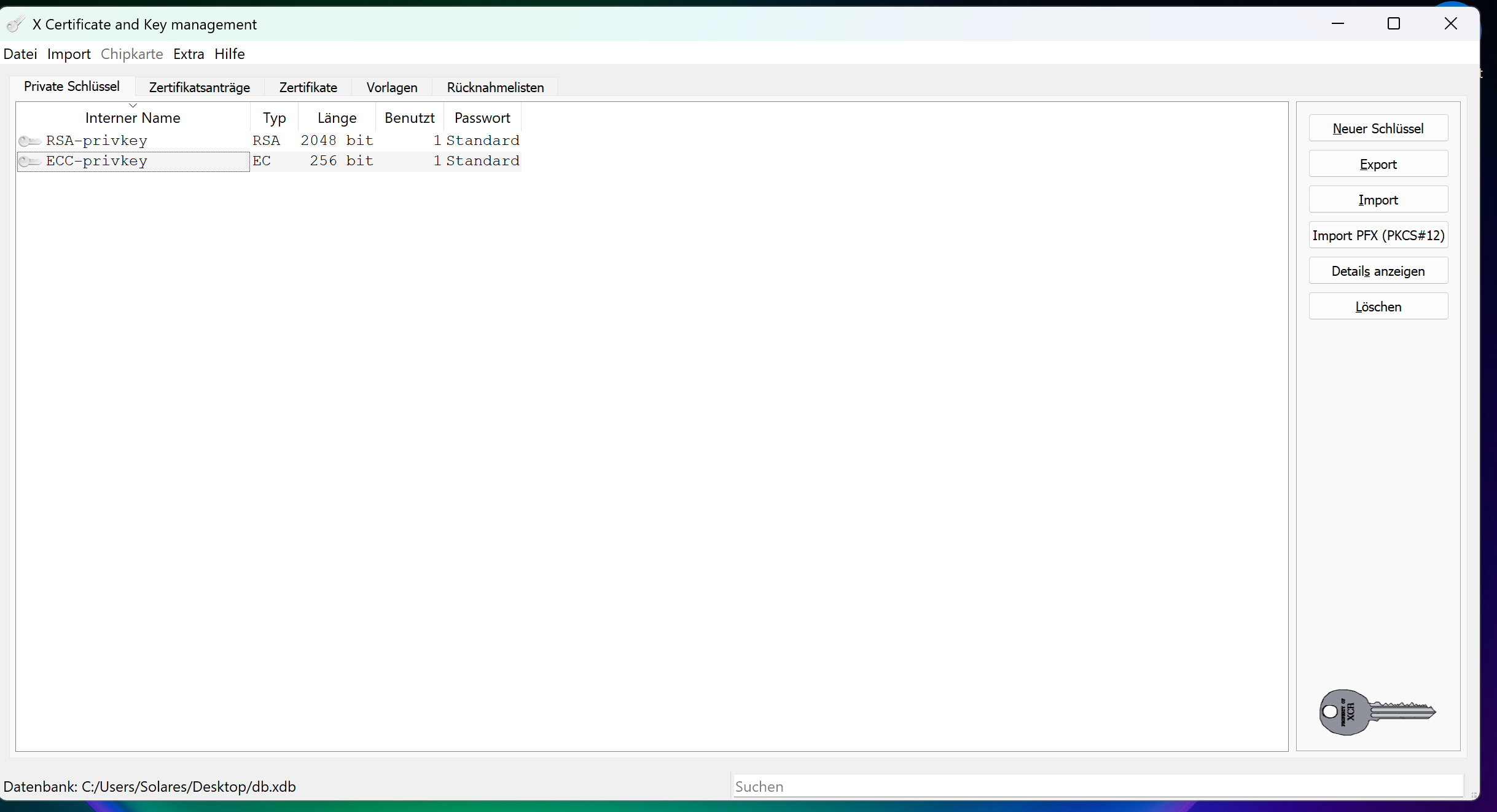 Screenshot von XCA - X Certificate