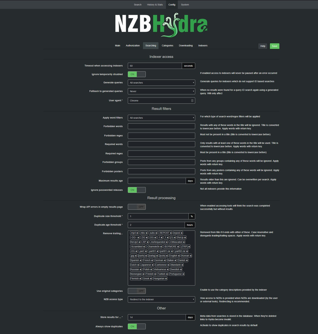 Screenshot von NZBHydra