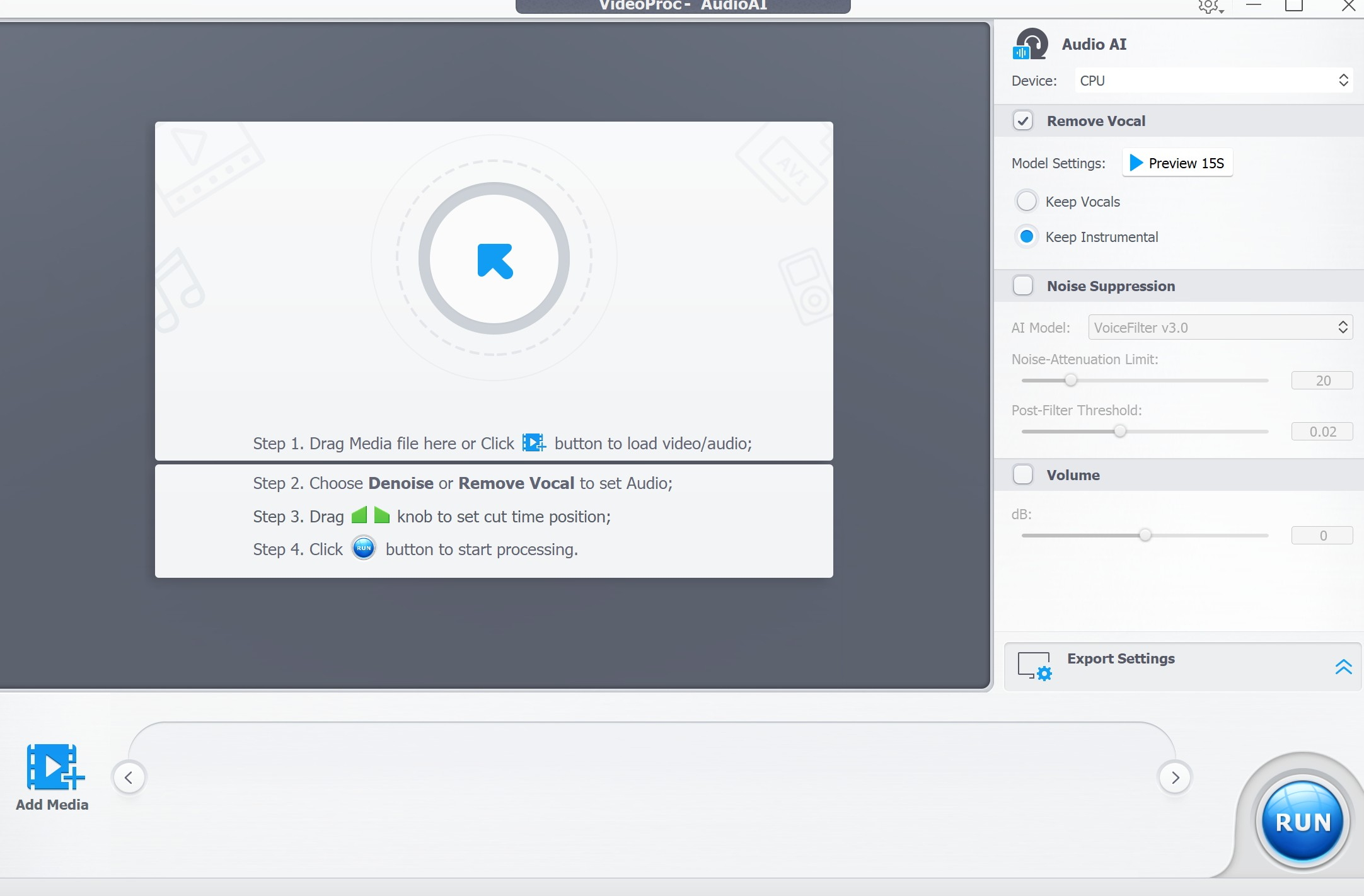 Screenshot von VideoProc ConverterAI