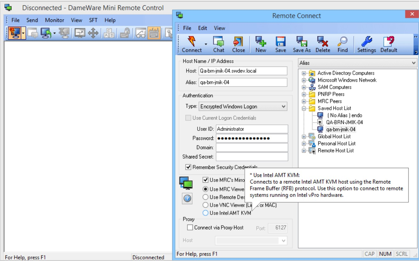 Screenshot von DameWare Mini Remote Control