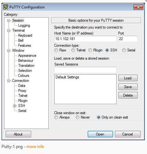 Screenshot von Putty