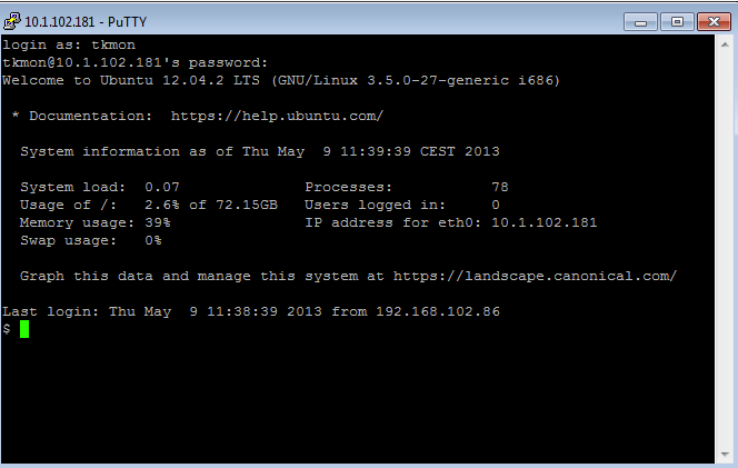 Screenshot von Putty