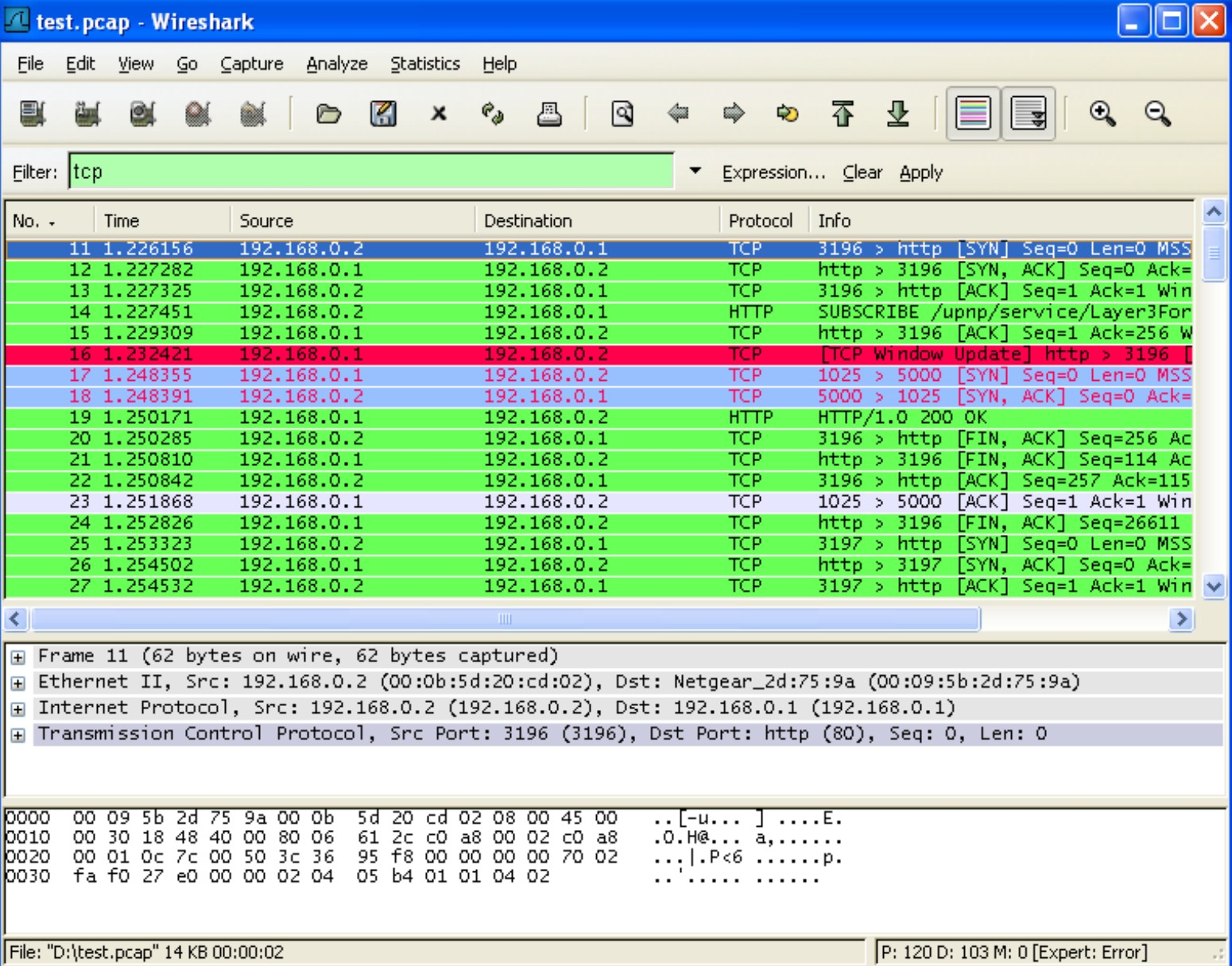 Screenshot von Wireshark sniffer