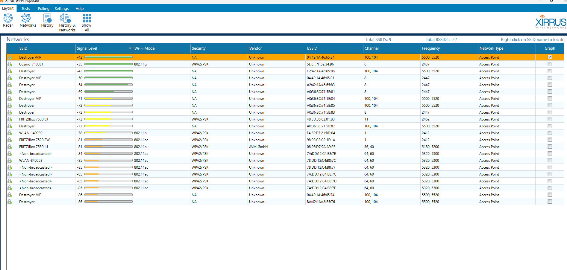 Screenshot von Xirrus Wi-Fi Inspector