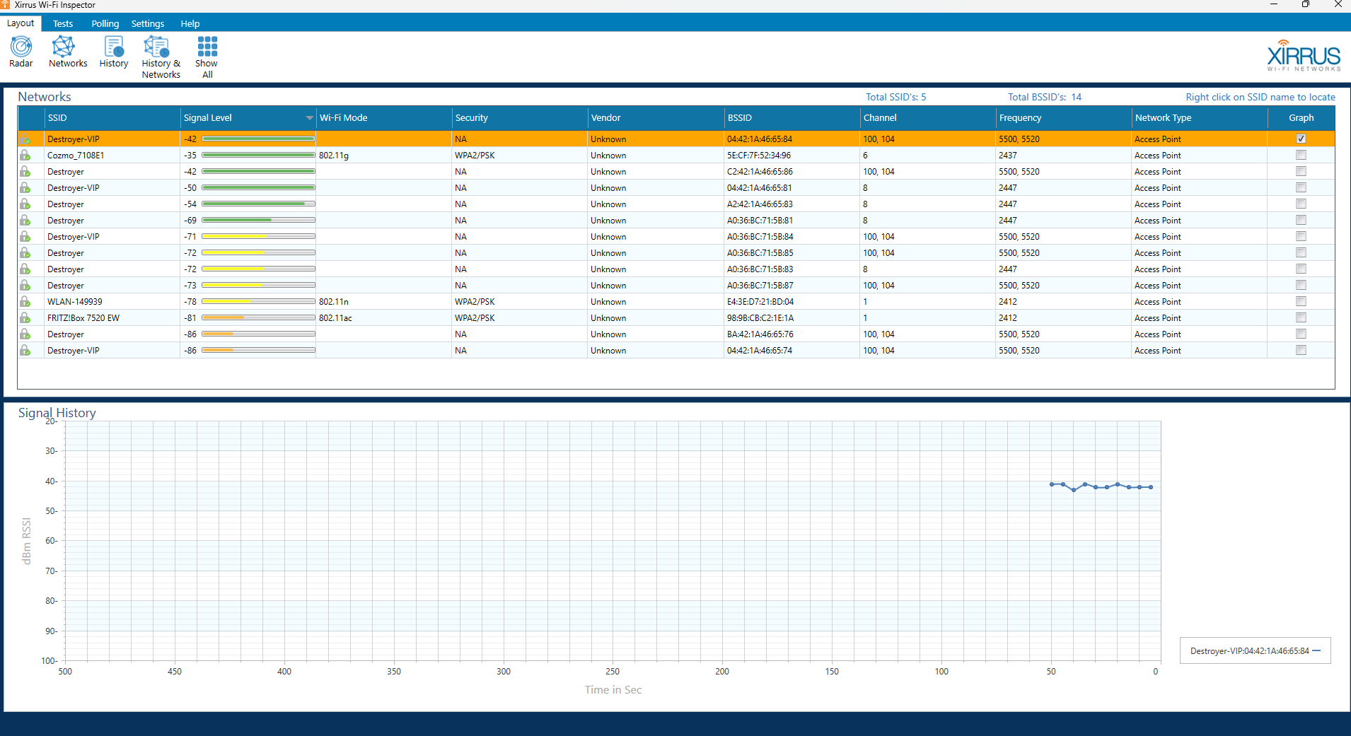 Screenshot von Xirrus Wi-Fi Inspector
