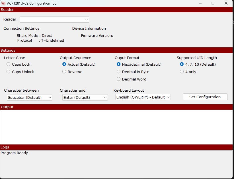 Screenshot von ACR1281U-C2 Configuration