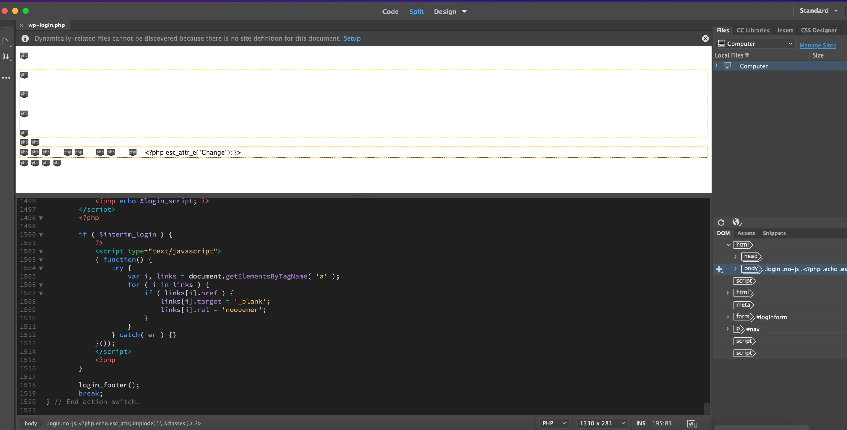 Screenshot von Dreamweaver