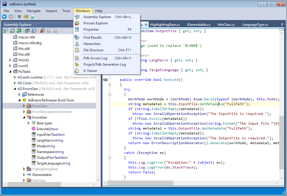 Screenshot von JetBrains dotPeek