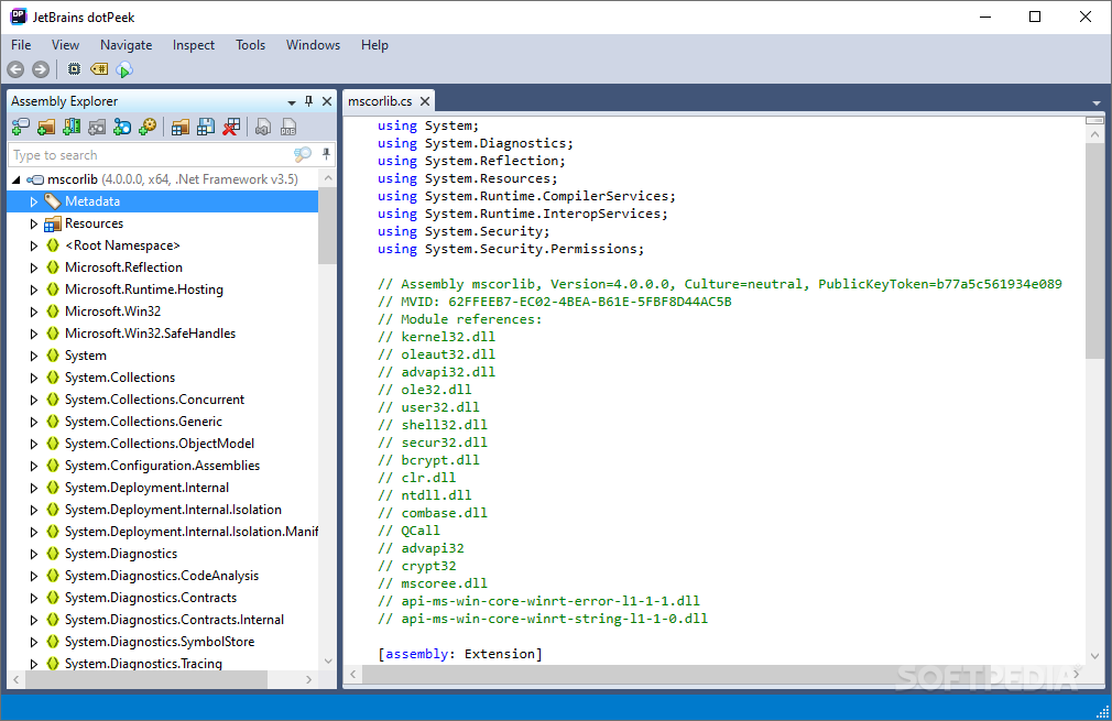 Screenshot von JetBrains dotPeek