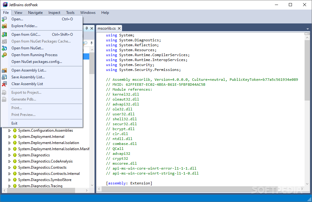 Screenshot von JetBrains dotPeek
